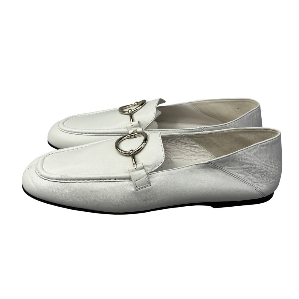 Via Spiga White Leather Ring Bit Loafers Made in Italy 9M Square Toe